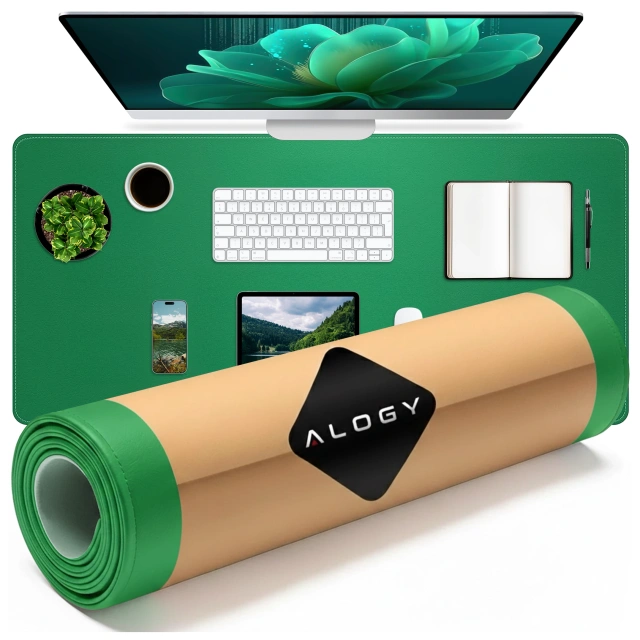 Podložka pod stôl 90×45 cm – protišmyková ochranná podložka z elegantnej PU ekokože, na myš a klávesnicu, štýlová a odolná – Alogy WorkMat™ Green