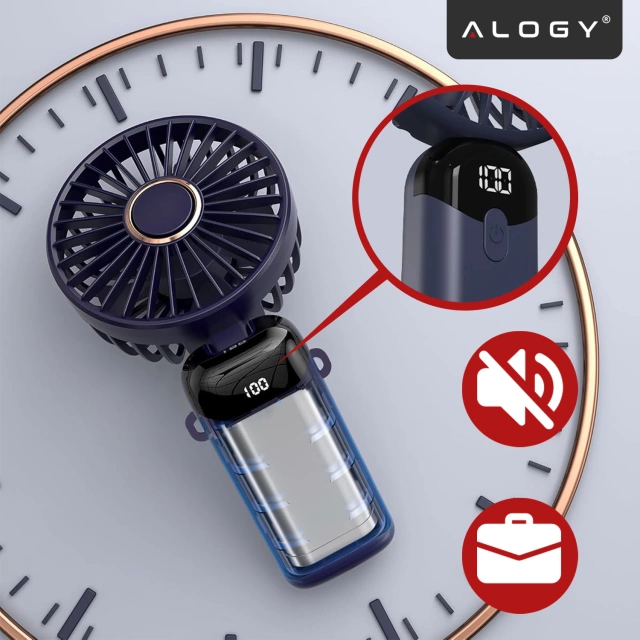 Ventilátor Ventilátor Ručný ventilátor Bezdrôtový stolný prenosný počítač Alogy s držiakom telefónu USB-C námornícka modrá
