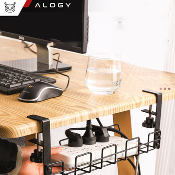 Držák organizéru kabelů police na kabely stolní lišty pod stůl hliník 38,5 cm Alogy Black