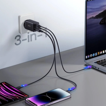 Joyroom TCG01 GaN 65W - Швидкий зарядний пристрій 2× USB-C Кабель USB-A 100W