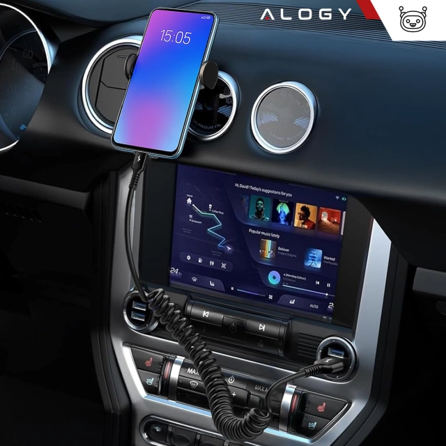 Alogy Spiral Car Charging Cable 66W 5A 150cm USB to USB-C Black