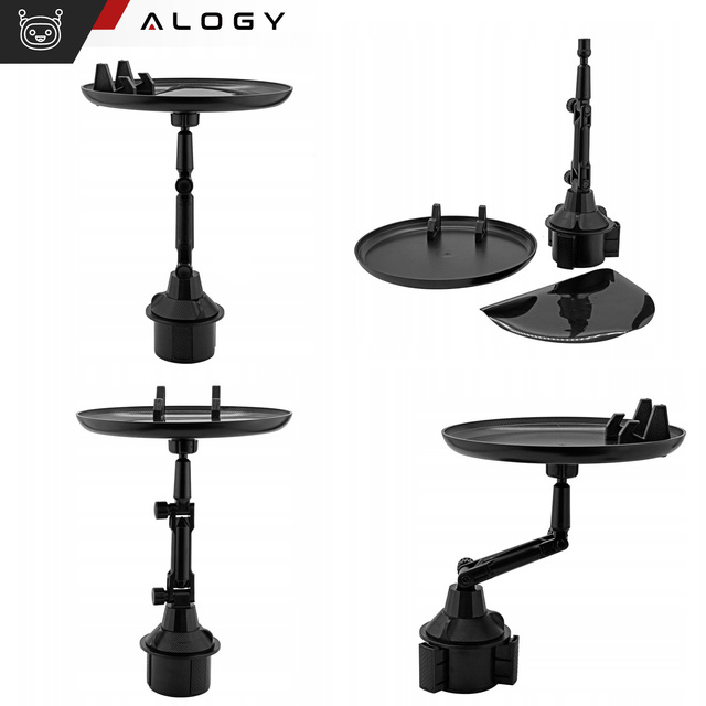Піднос для столу для подорожей автомобільний тримач для телефону автомобільна їжа Alogy Cup Holder Black