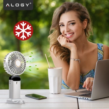 Alogy CoolBreeze™ Cordless Portable Desktop Handheld Fan with Phone Holder, USB-C Charging, 18650 Battery – White