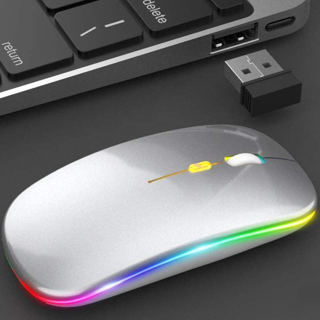 Silent Slim Mouse Alogy bezdrátová myš s RGB LED podsvícením pro tablet laptop Silver