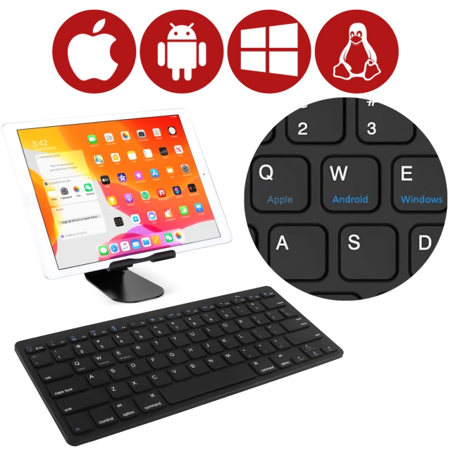 Bezdrôtová Bluetooth BT 3.0 klávesnica, univerzálna pre iPad iMac iOS Android Windows slim Black