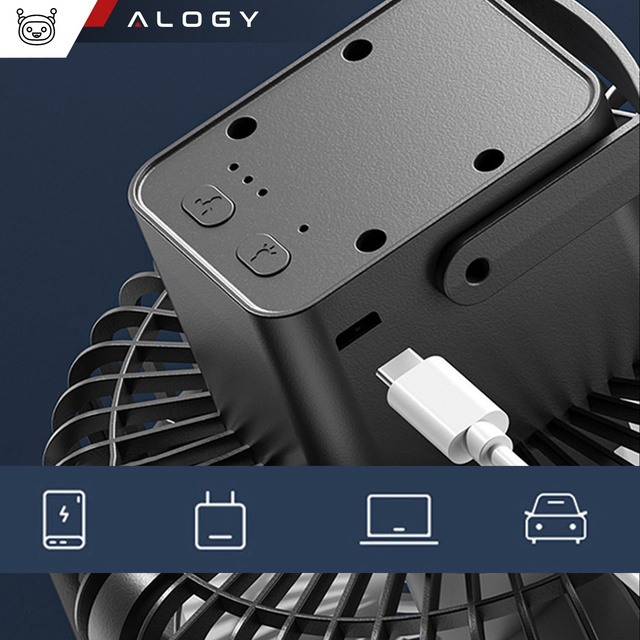 Fan Desk Fan with LED Light 2in1 Alogy Portable Hanging Standing Wireless Hanging Outdoor Mini Fan Hook Holder Black
