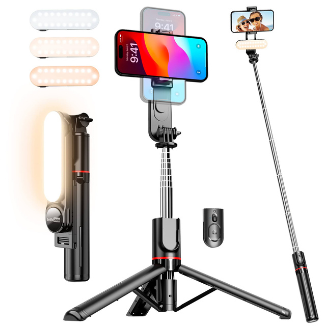 Selfie Stick statív L15 Statív L15 Držiak telefónu s LED lampou Bluetooth diaľkové ovládanie čierny