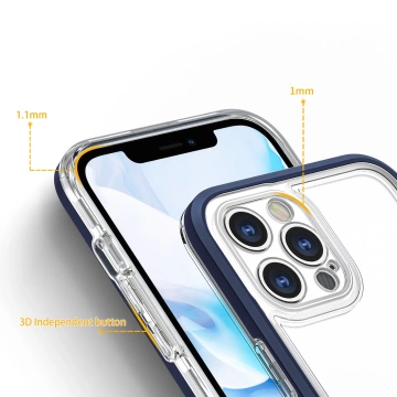 Clear 3in1 case for iPhone 12 Pro gel cover with frame blue