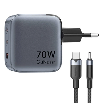 Gan vention USB-C CA Charger 70W USB-C до USB-C Cable 1M (сірий)