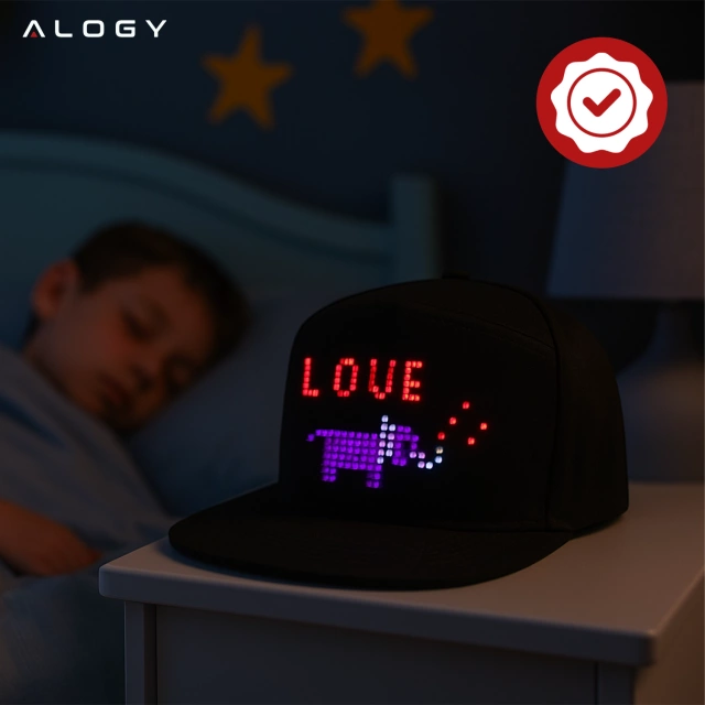 Alogy PixelCap™ LED-Baseballkappe mit RGB-LED-Beleuchtung, Bluetooth-Pixeln, Steuerung per Smartphone-App, Schwarz