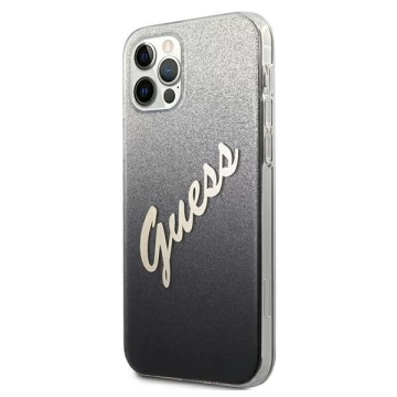 Guess GUHCP12LPCUGLSBK iPhone 12 Pro Max 6,7" čierne/čierne pevné puzdro Glitter Gradient Script