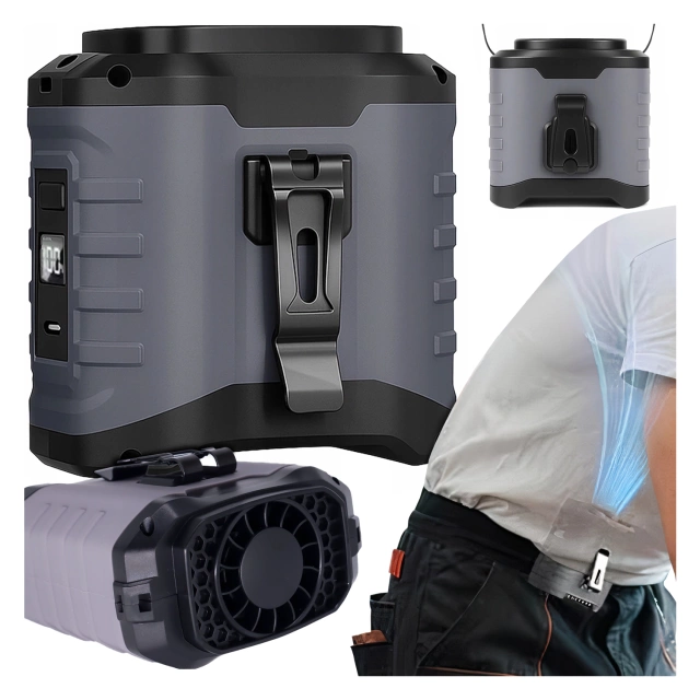 Ventilator mit Gürtelclip, 4000-mAh-Akku, 5 Geschwindigkeitsstufen, 8–40 Stunden Laufzeit, USB-Ladefunktion, geeignet für Baustellen, Outdoor-Aktivitäten, Wandern, Sommerarbeit, Powerbank