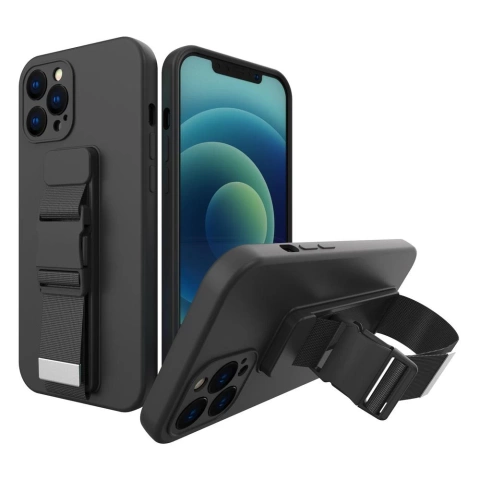 Provazové pouzdro gelové pouzdro se šňůrkou na řetízek kabelka šňůrka na iPhone 13 Pro Max černá
