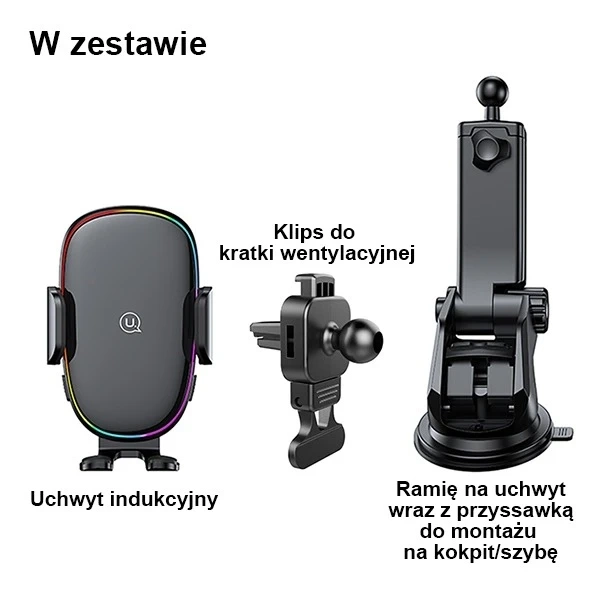 Uchwyt Indukcyjny 15W USAMS US-CD187 Szyba/Deska/Kratka Czarny