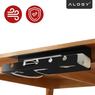 2-in-1 Kabelorganizer zur Untertisch- und Wandmontage, 40 cm, mit Klebestreifen für einen aufgeräumten Schreibtisch, Alogy CableHold™ – Schwarz