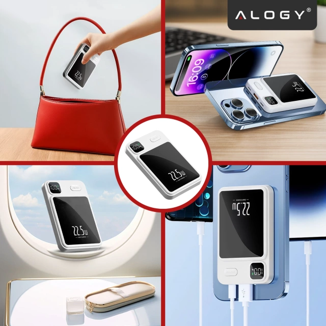 PowerBank Alogy MagCharge 22,5W PD20W PowerDelivery rýchle nabíjanie 10000mAh bezdrôtové pre MagSafe White