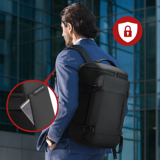 Bange wasserdichter Rucksack für 15,6-Zoll-Laptop, Stadtreisender, 45 x 30 x 16 cm, für Arbeit, Flugzeug, Herren, Damen, mit USB-Anschluss Schwarz