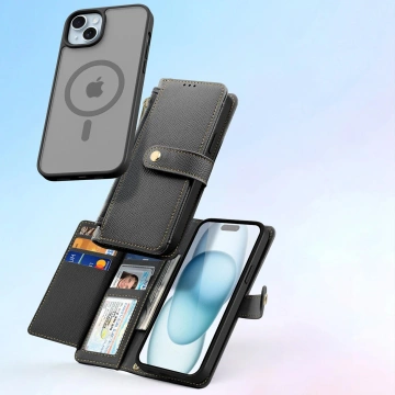 iPhone 15 Dux Ducis Lawa Leather Wallet Case MagSafe Black