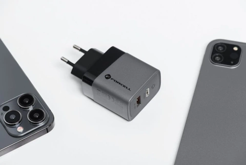 Ładowarka sieciowa Forcell GaN 45W USB-C + USB-A PD QC SFC Szara