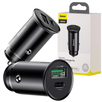 Baseus Circular Metal USB USB-C PD QC4.0 5A 30W Autoladegerät schwarz