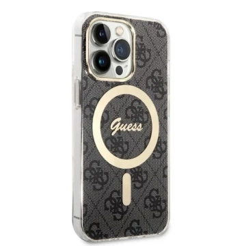 Zestaw Guess GUBPP14XHMEACSK Case Charger iPhone 14 Pro Max 6,7" čierne/čierne pevné puzdro MagSafe Marble