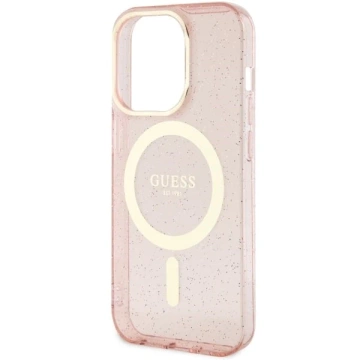 Guess GUHMP14XHCMCGP Handyhülle für Apple iPhone 14 Pro Max 6,7" Pink/Pink Hardcase Glitter Gold MagSafe