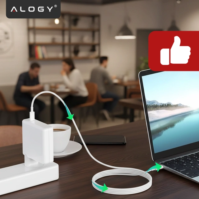 Napájací adaptér pre Apple MacBook Alogy Univerzálny nabíjací kábel 2m USB-C na USB-C Rýchlonabíjací PowerDelivery PD 61W Biely