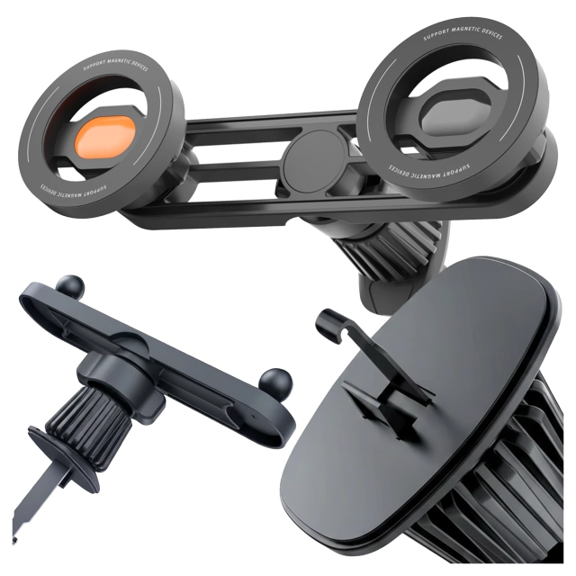 Car Air Vent Holder - MagSafe Dual Holder for 2 Phones, Strong and Stable, Magnetic Design - Alogy MagGrip™ Duo Black
