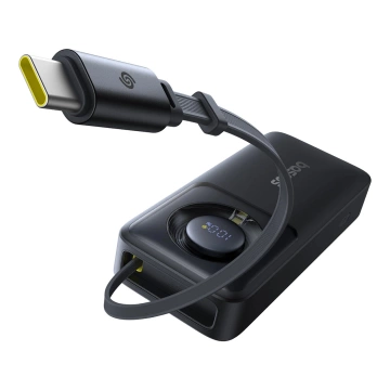 Baseus Free2Pull 10000 mAh 30 W Powerbank mit USB-C-Anschluss und einziehbarem USB-C-Kabel – Schwarz