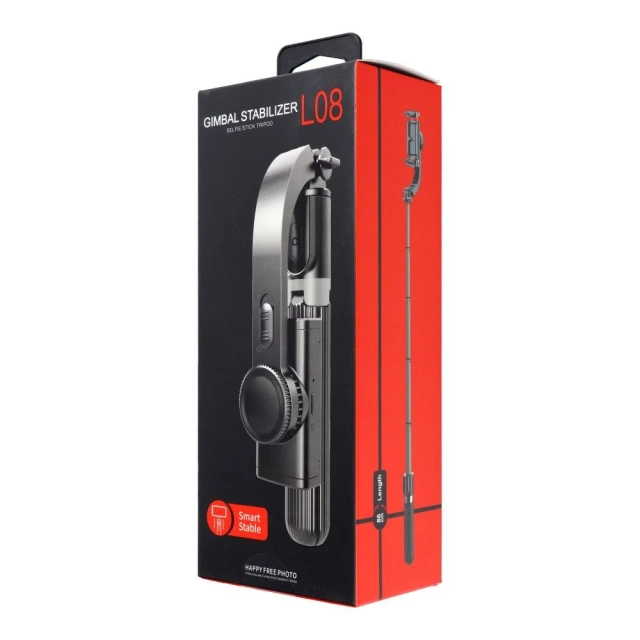 Селфі-палиця з Bluetooth-пультом дистанційного керування, штативом, стабілізатором/ручкою, чорного кольору, SSTR-L08