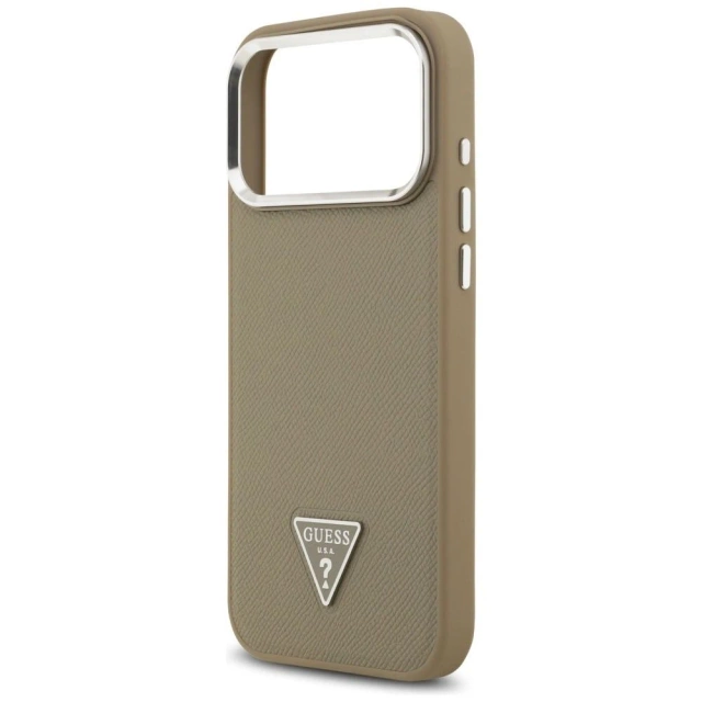 Etui Guess Grained Triangle Logo MagSafe do iPhone 17 Pro Max Brązowy