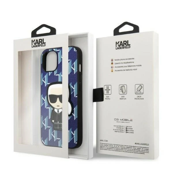 Ochranné pouzdro na telefon Karl Lagerfeld KLHCP13MPMNIKBL pro Apple iPhone 13 6.1" hardcase modrá/modrá Monogram Ikonik Patch