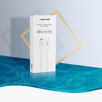 Uzelený kabel USB typu C - Lightning MFI 1m 3A 18W bílý (10493)