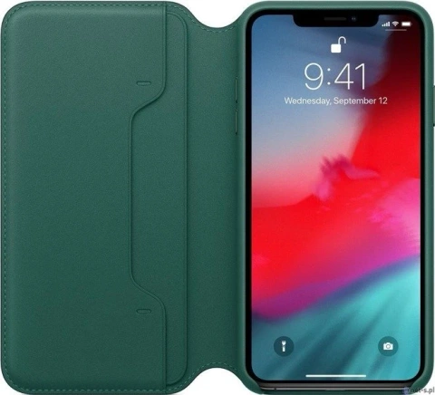 Kožený kryt Folio pro Apple iPhone XS Max zelený