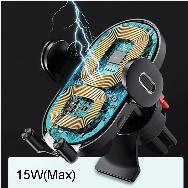 USAMS US-CD132 15W Automatický indukční držák telefonu do auta do ventilačních otvorů. CD132ZJ01 černá/černá