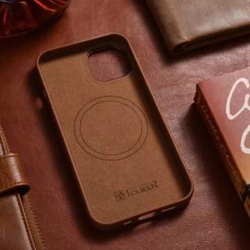 iCarer Case Lederhülle für iPhone 14 Plus braun (kompatibel mit MagSafe)