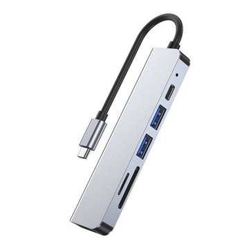 Hub adaptér USB V4-HUB 6w1 USB-C sivý