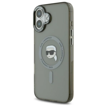 Karl Lagerfeld Hülle für iPhone 16 Plus 6,7" Schwarzes MagSafe Hardcase IML Metal Karl Head
