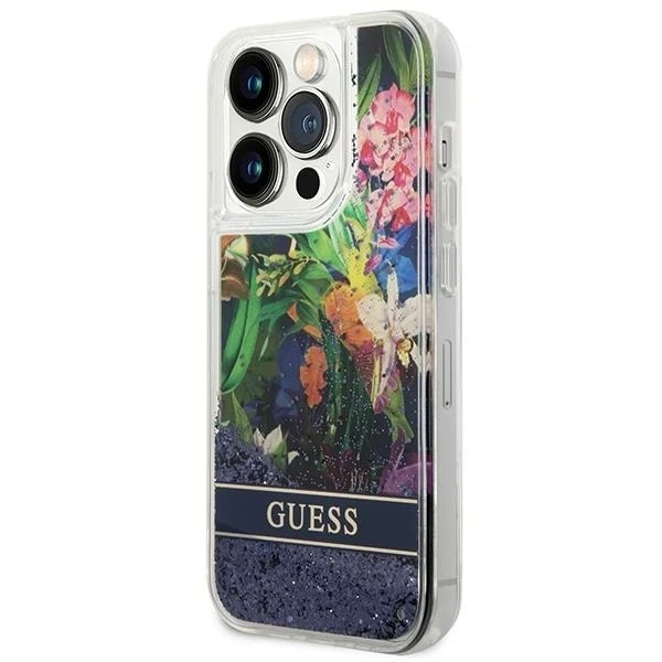 Etui Guess GUHCP14LLFLSB für Apple iPhone 14 Pro 6,1" niebieski/blue Hardcase Flower Liquid Glitter