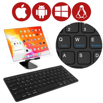 Drahtlose Bluetooth BT 3.0-Tastatur, universell für iPad iMac iOS Android Windows Slim Schwarz