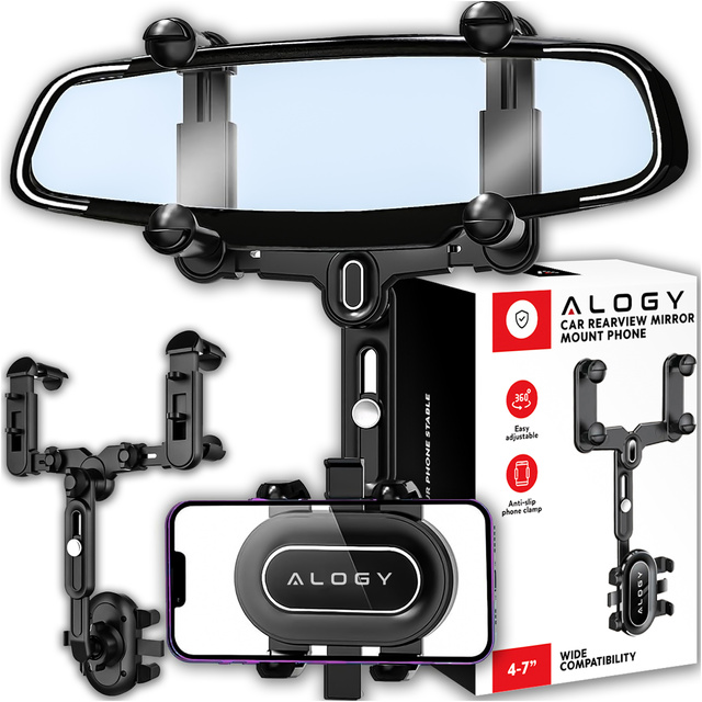 Držiak telefónu do auta na spätné zrkadlo do auta Alogy Mirror Car Holder Black
