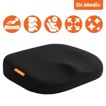 DR.MEDIC ComfySeat™ Ergonomic Office Seat Cushion with Coccyx Support for Car Office Chair Black