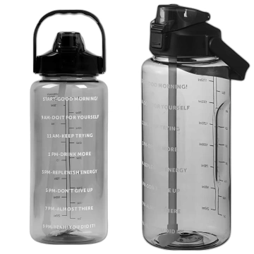 Veľká fľaša, fľaša na pitie Alogy MotivHydro Motivačná odmerka 2l 2000ml Čierna