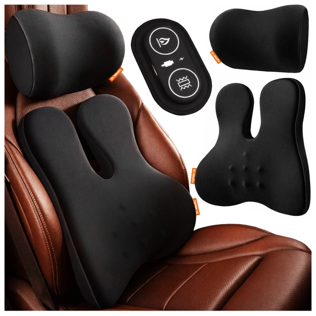 2-in-1 Car Pillow with Massage and Heating – ergonomic support for the neck, nape, back and lumbar region, electric massager with vibrations for the driver and passenger – Dr.Medic RelaxTherapyHeat™