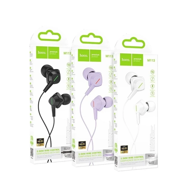 Дротові навушники HOCO Lightning з мікрофоном M113 білого кольору