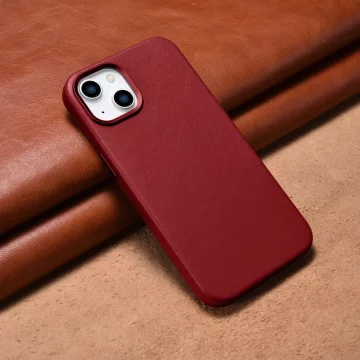 Шкіряний чохол iCarer Case з натуральної шкіри для iPhone 14 Plus Red (сумісний з MagSafe)