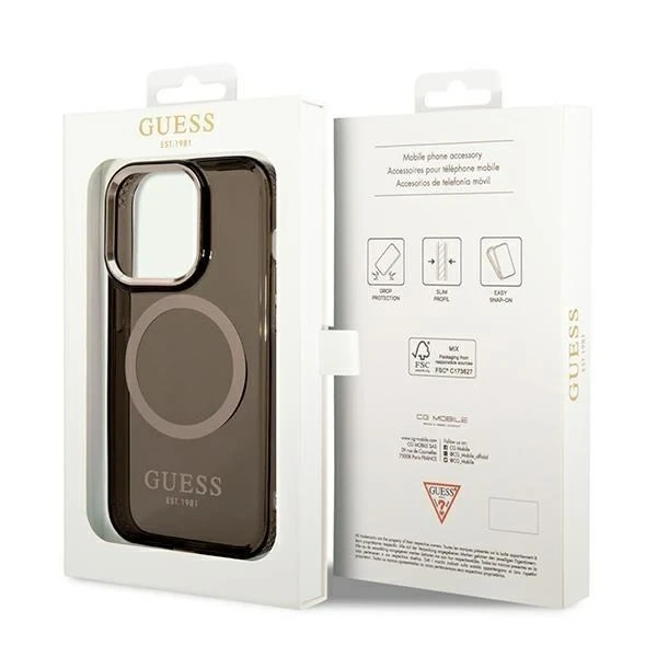 Etui Guess GUHMP14LHTCMK do Apple iPhone 14 Pro 6,1" czarny/black hard case Gold Outline Translucent MagSafe