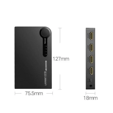Ugreen Switch Splitter Switch HDMI - 3x HDMI 3D 4K 7,5 Gbps 36 Bit pro Kanal Schwarz (40234)