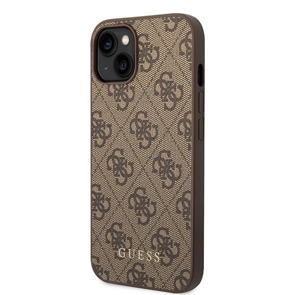 Etui Guess GUHCP15MG4GFBR na iPhone 15 Plus 6,7" pevný obal 4G kovové zlaté logo brązowy/hnědé