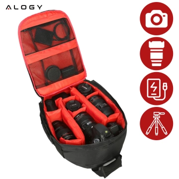 Waterproof backpack Alogy bag for camera photographic equipment and accessories capacious Black and red